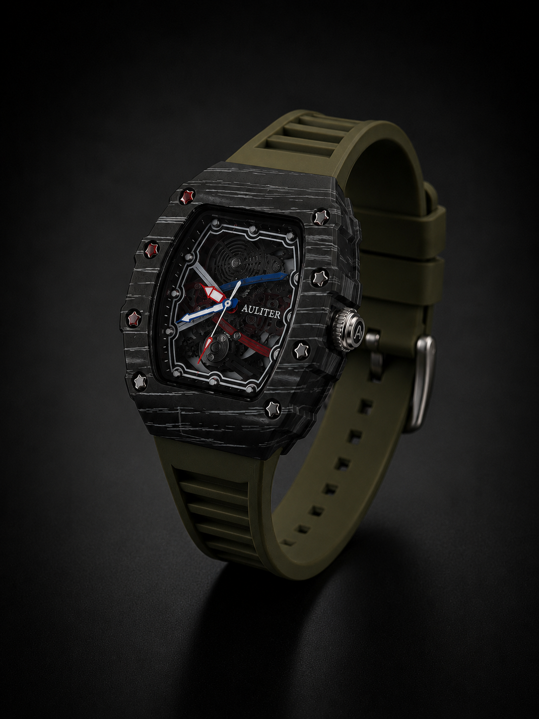 AULITER Carbon Sport Skeleton Watch – Olive Green Edition