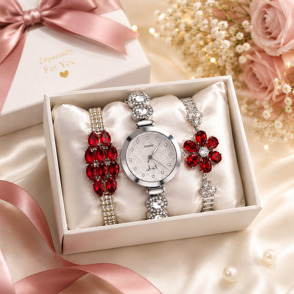 Ruby Éclat Luxury Watch & Bracelet Gift Set
